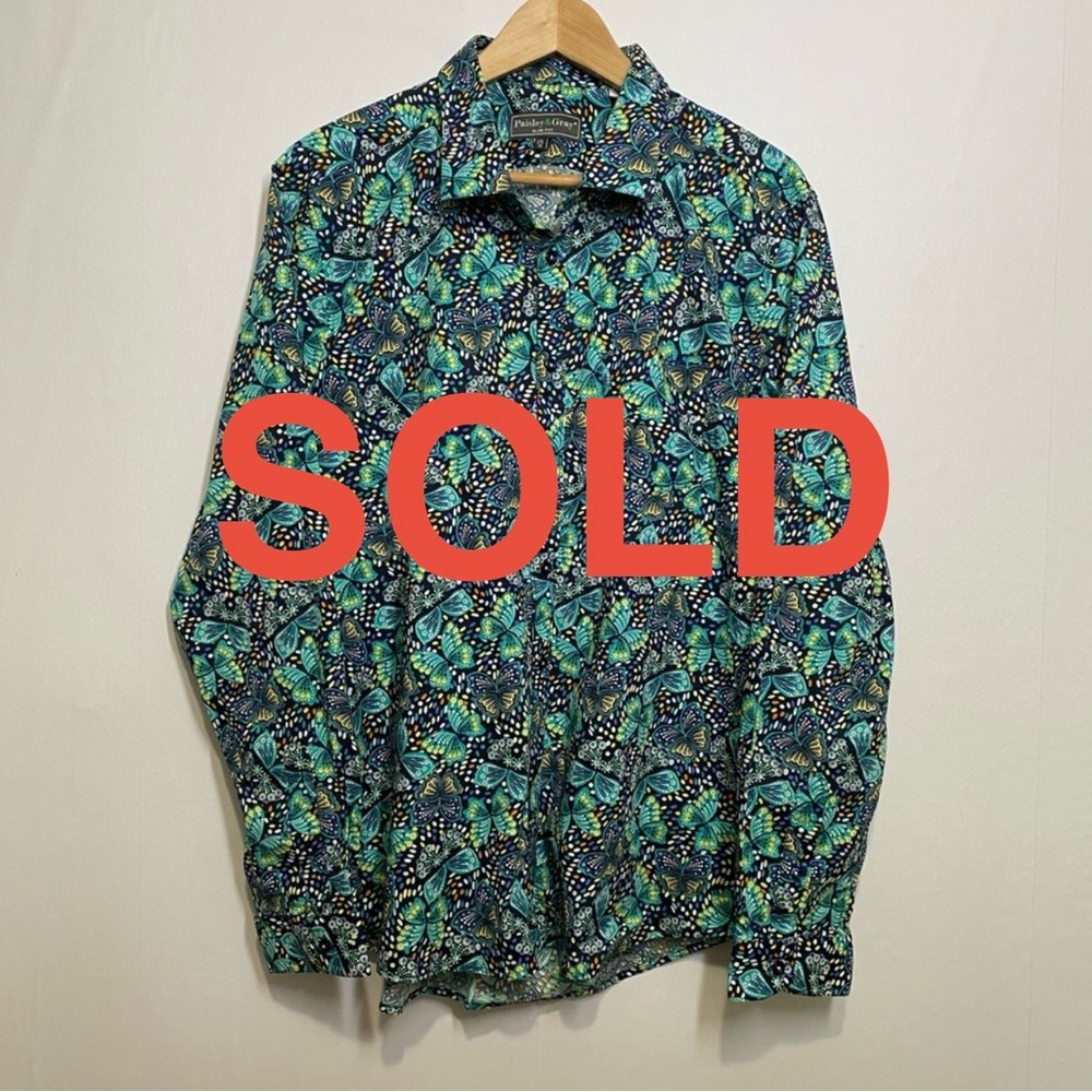 Paisley & Gray Men’s XXL Slim Fit Button Down Shirt Butterfly Print Cotton